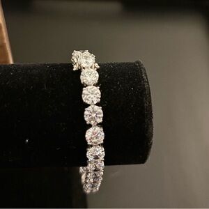 Sterling Silver White Sapphire Round Halo Stack Tennis Bracelet 7" L